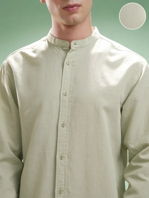 Suburbans Men Green Self Design Relaxed Fit Casual Shirt