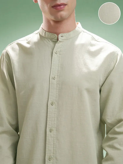 Suburbans Men Green Self Design Relaxed Fit Casual Shirt