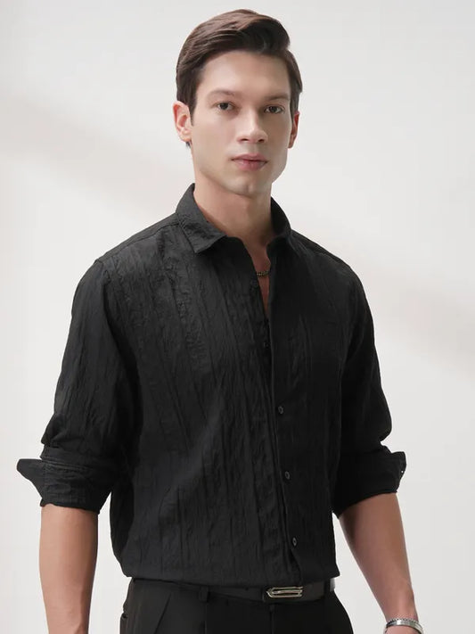 Suburbans Men Black Striped Slim Fit Casual Shirt