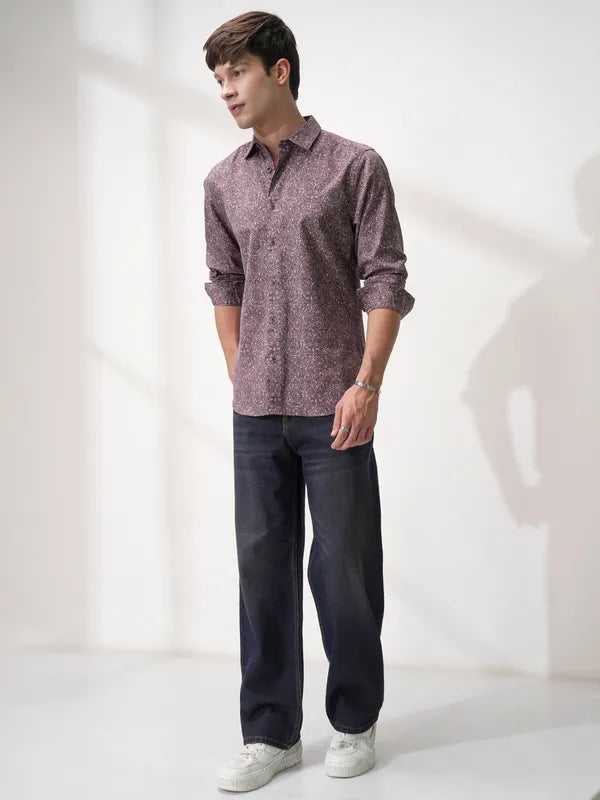Suburbans Men Purple Printed Slim Fit Casual Shirt