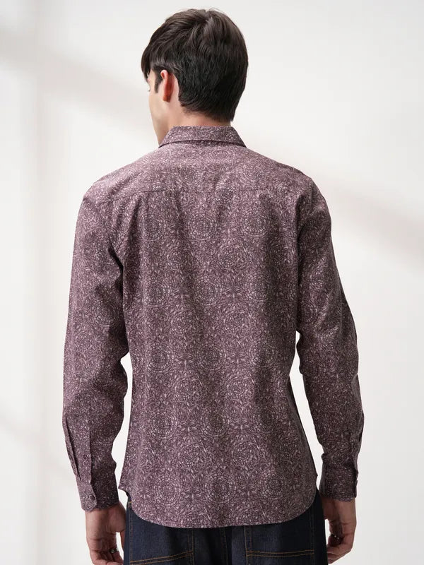 Suburbans Men Purple Printed Slim Fit Casual Shirt