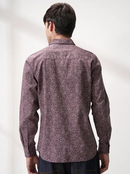 Suburbans Men Purple Printed Slim Fit Casual Shirt