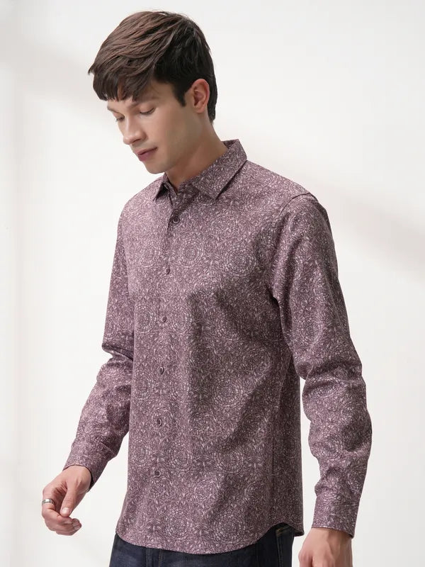 Suburbans Men Purple Printed Slim Fit Casual Shirt