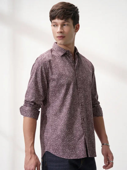 Suburbans Men Purple Printed Slim Fit Casual Shirt
