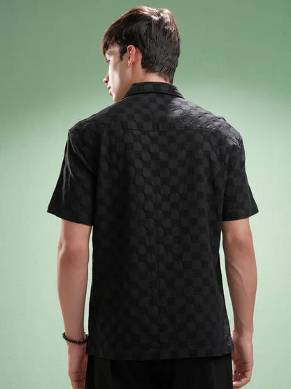 Suburbans Men Black Self Design Relaxed Fit Casual Shirt