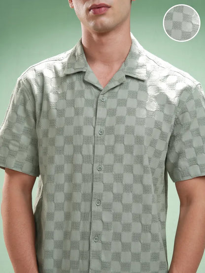 Suburbans Men Olive Self Design Relaxed Fit Casual Shirt