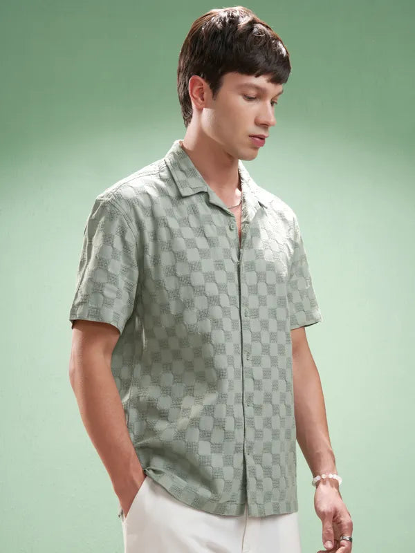 Suburbans Men Olive Self Design Relaxed Fit Casual Shirt