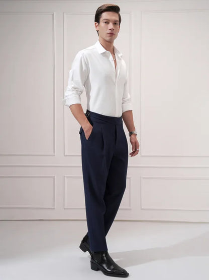 Suburbans Men White Self Design Slim Fit Casual Shirt