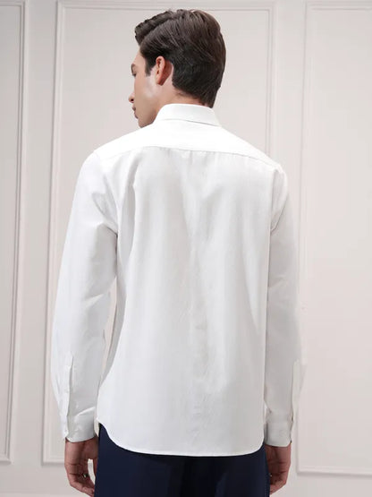 Suburbans Men White Self Design Slim Fit Casual Shirt