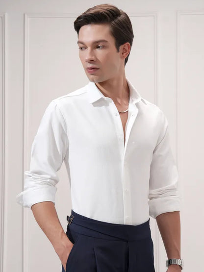 Suburbans Men White Self Design Slim Fit Casual Shirt