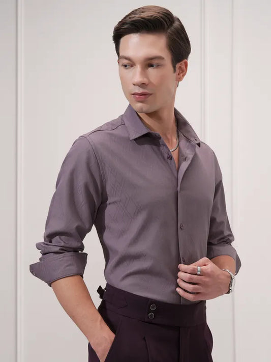 Suburbans Men Purple Self Design Slim Fit Casual Shirt