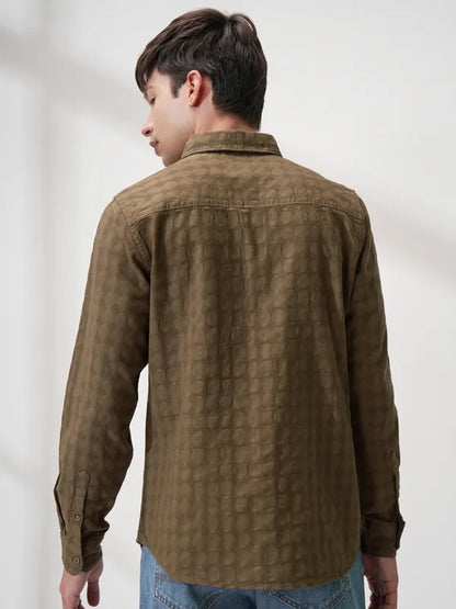 suburbans Men Brown Self Design Slim Fit Casual Shirt