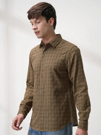 suburbans Men Brown Self Design Slim Fit Casual Shirt