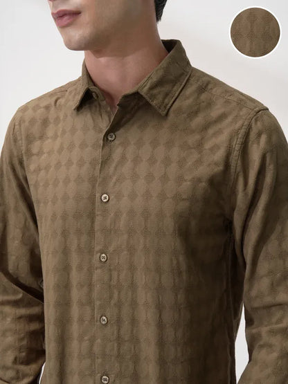 suburbans Men Brown Self Design Slim Fit Casual Shirt