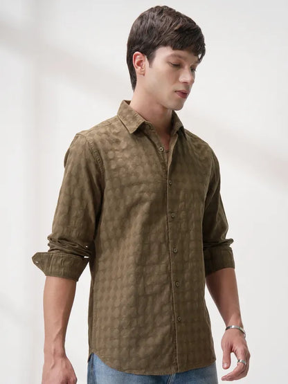 suburbans Men Brown Self Design Slim Fit Casual Shirt