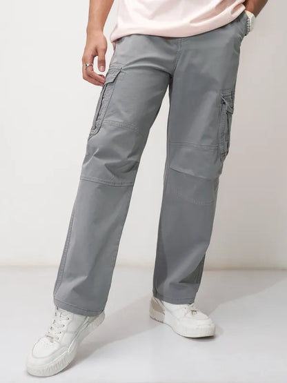 Suburbans  Men Grey Solid Loose Fit Cargos