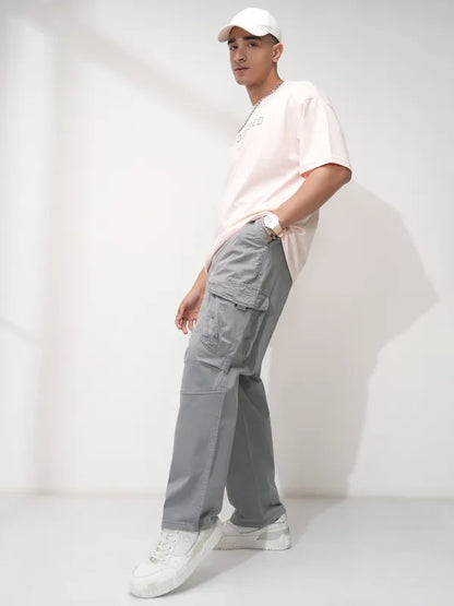 Suburbans  Men Grey Solid Loose Fit Cargos