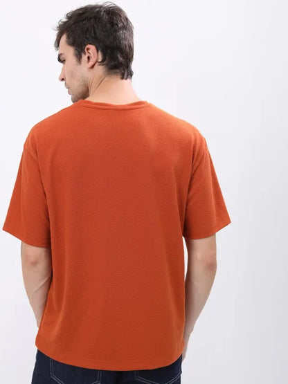 Suburbans Men Terracotta Solid Round Neck T-Shirts