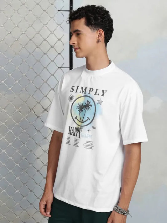 Suburbans Men White Printed Round Neck T-Shirt