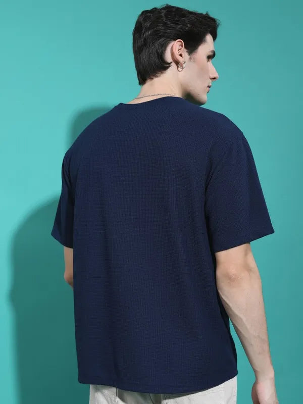 Suburbans Men Navy Solid Oversized Fit T-Shirt