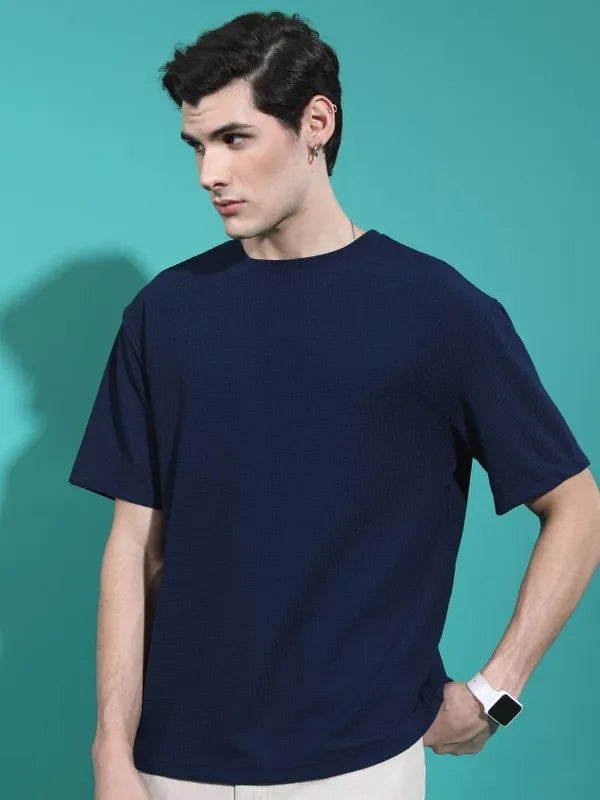 Suburbans Men Navy Solid Oversized Fit T-Shirt