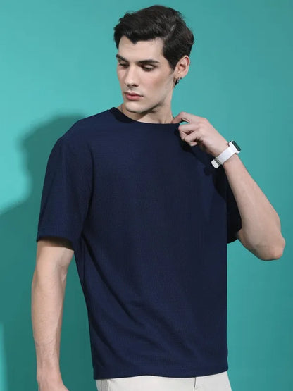 Suburbans Men Navy Solid Oversized Fit T-Shirt