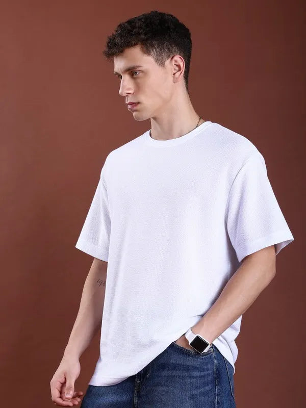 Suburbans Men White Solid Round Neck T-Shirts