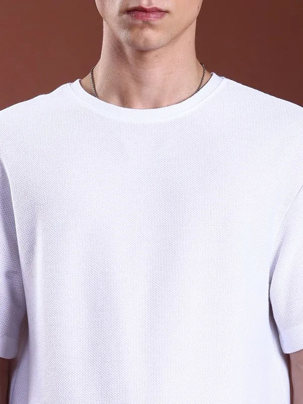 Suburbans Men White Solid Round Neck T-Shirts