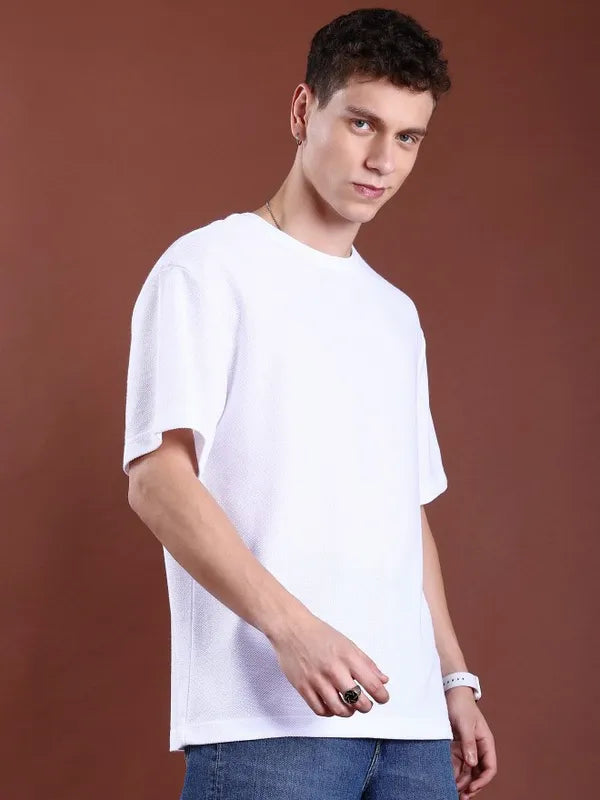 Suburbans Men White Solid Round Neck T-Shirts