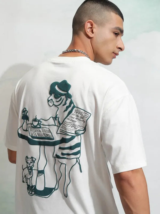 Suburbans Men Off White Printed Round Neck Relaxed Fit T-Shirt