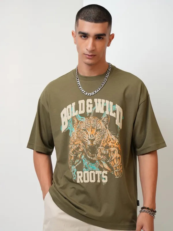Suburbans Men Olive Printed Oversized Fit Round Neck T-Shirt 4991,699(71%off)