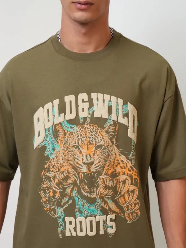 Suburbans Men Olive Printed Oversized Fit Round Neck T-Shirt 4991,699(71%off)