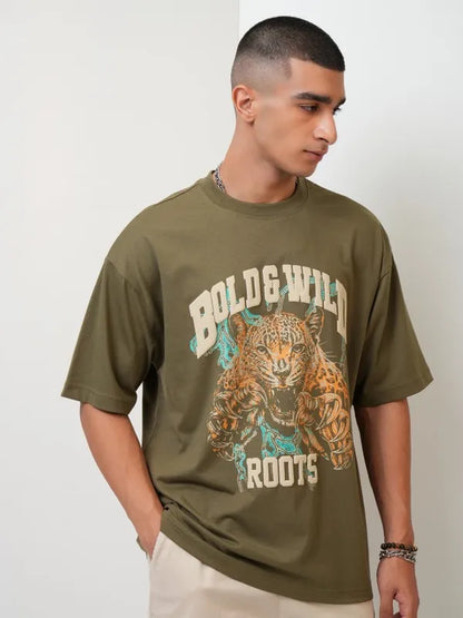 Suburbans Men Olive Printed Oversized Fit Round Neck T-Shirt 4991,699(71%off)
