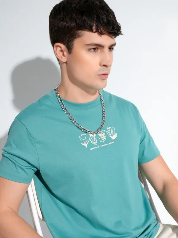 Suburbans Men Sage Printed Round Neck T-Shirt