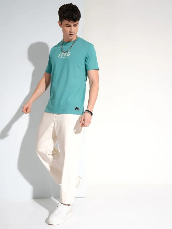 Suburbans Men Sage Printed Round Neck T-Shirt