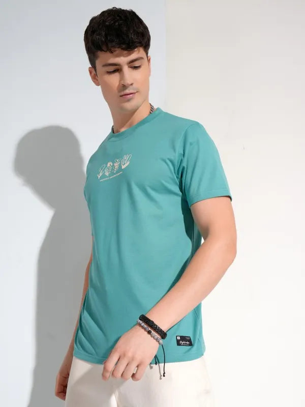 Suburbans Men Sage Printed Round Neck T-Shirt