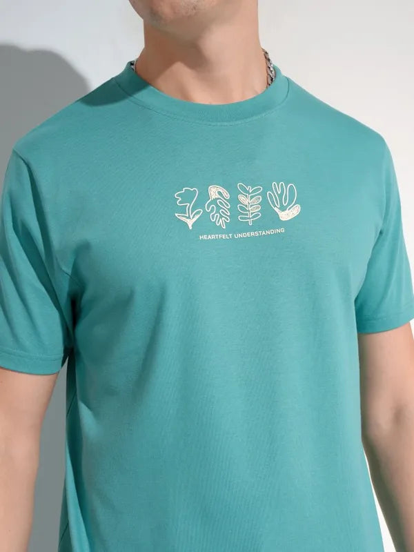 Suburbans Men Sage Printed Round Neck T-Shirt