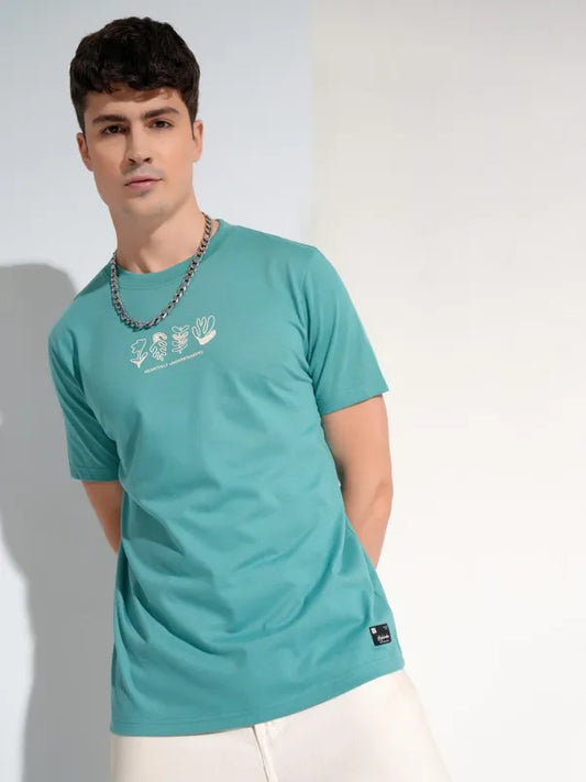 Suburbans Men Sage Printed Round Neck T-Shirt