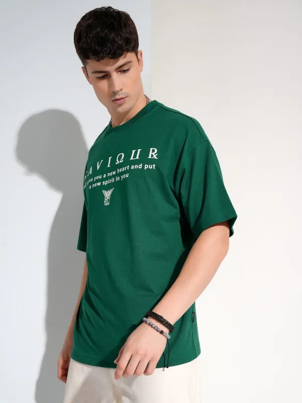 Suburbans  Men Green Printed Round Neck T-Shirt