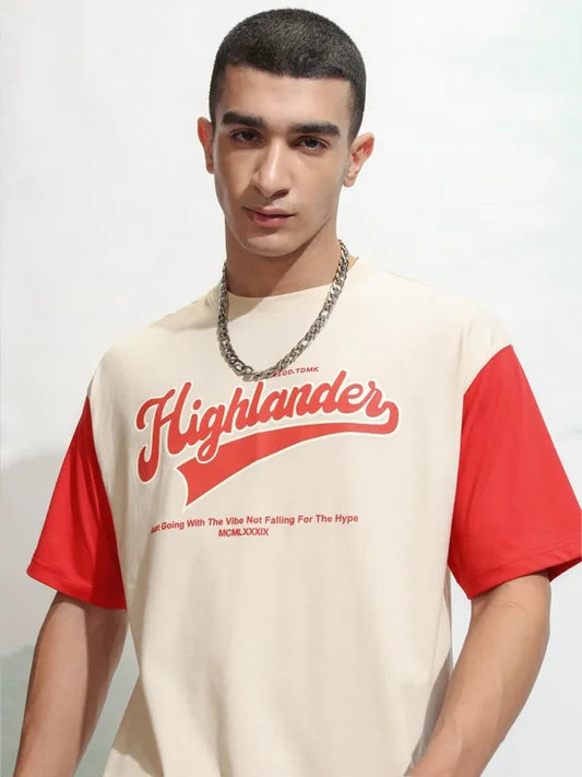 Suburbans  Men Cream Printed Round Neck Relaxed Fit T-Shirt