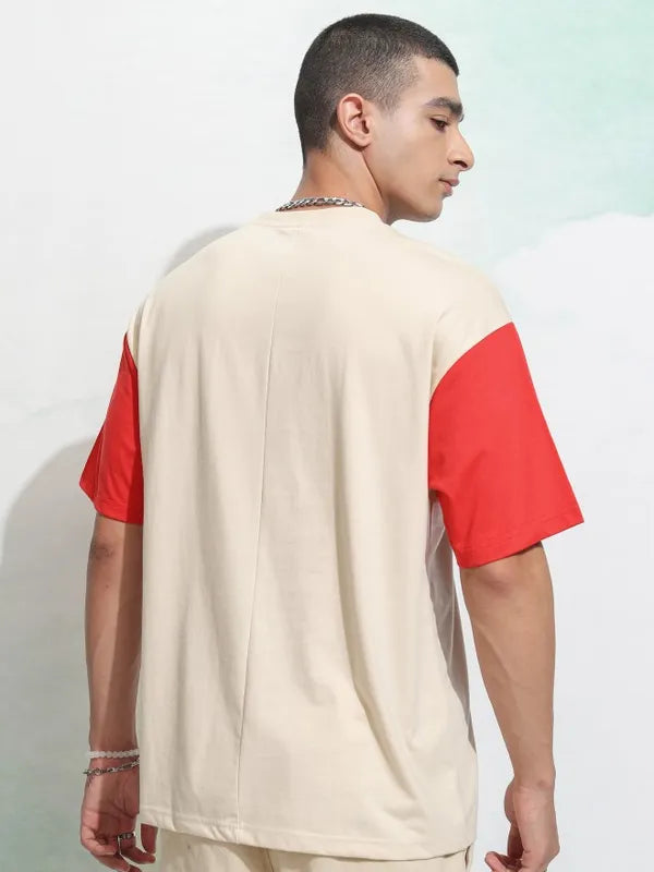 Suburbans  Men Cream Printed Round Neck Relaxed Fit T-Shirt