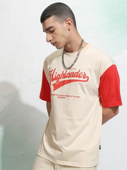 Suburbans  Men Cream Printed Round Neck Relaxed Fit T-Shirt