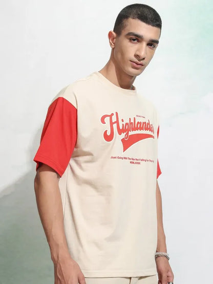 Suburbans  Men Cream Printed Round Neck Relaxed Fit T-Shirt