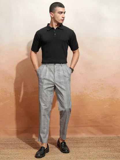 Suburbans  Men Black Self Design Polo Collar T-Shirt