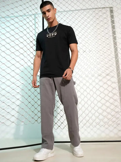 Suburbans Men Black Printed Round Neck T-Shirt