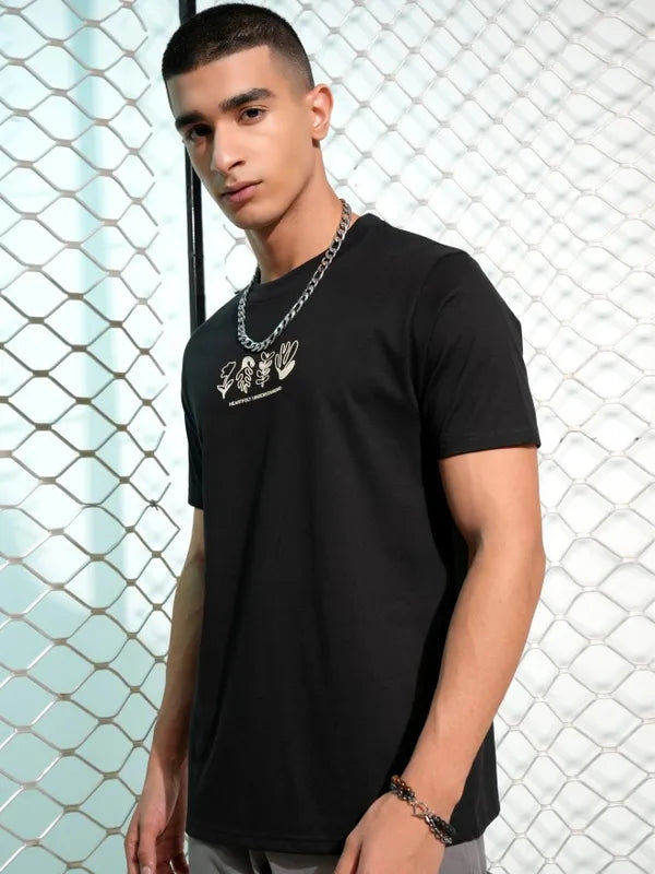 Suburbans Men Black Printed Round Neck T-Shirt
