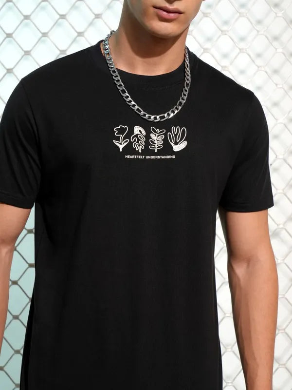 Suburbans Men Black Printed Round Neck T-Shirt