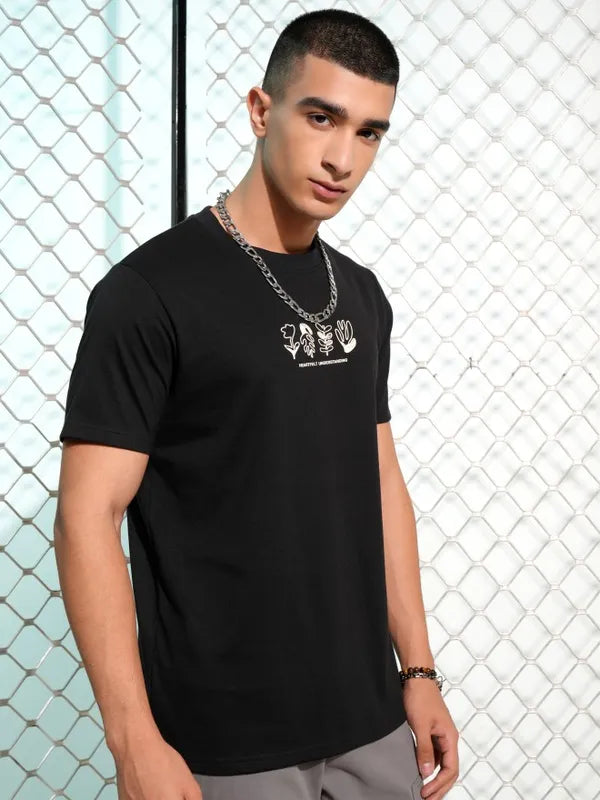 Suburbans Men Black Printed Round Neck T-Shirt