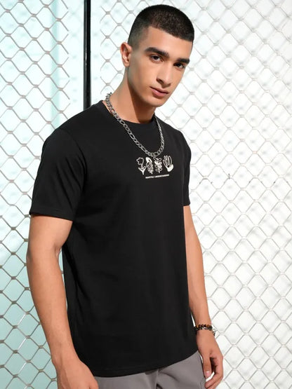 Suburbans Men Black Printed Round Neck T-Shirt