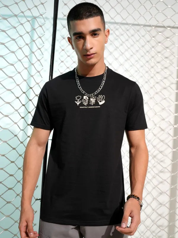Suburbans Men Black Printed Round Neck T-Shirt